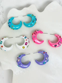 Chunky Rhinestone Bauble Hoop Earrings - Mint