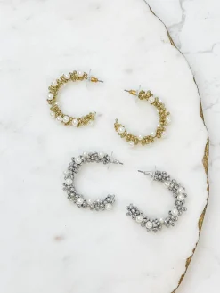 Classic Pearl Cluster Hoop Earrings - Silver
