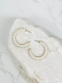 Classic Pearl Lined Hoop Earrings - Ivory