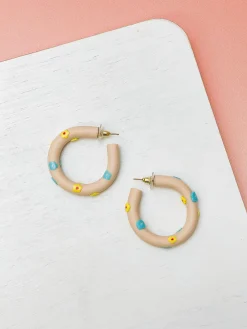 Clay Flower Hoop Earrings - Blush