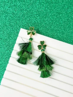 Clover Tinsel Fringe Dangle Earrings