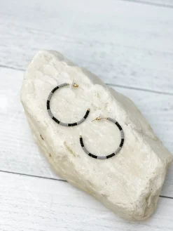 Coated Metal Beaded Hoop Earrings - Gray Multi