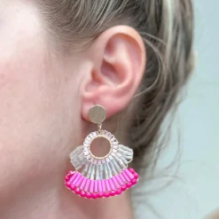 Color Block Beaded Dangles - Pink