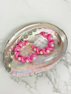 Color Coated Pearl Coil Hoop Earrings - Pink