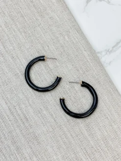 Color Pop Enamel Hoop Earrings - Black