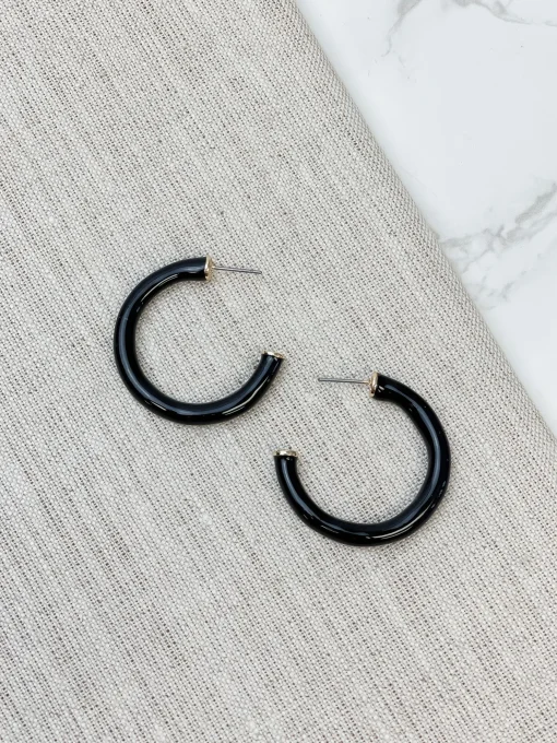 Color Pop Enamel Hoop Earrings - Black
