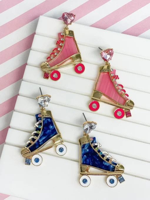 Colored Roller Skate Dangle Earrings - Denim