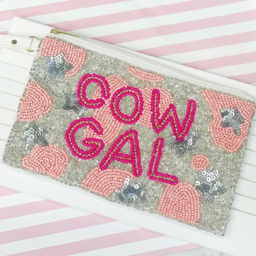 'Cow Gal' Beaded Zip Wristlet