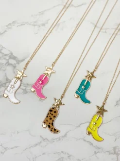 Cowboy Boot Pendant Necklace - Yellow