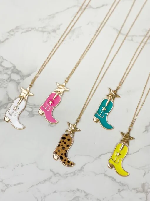 Cowboy Boot Pendant Necklace - Yellow