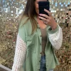Crochet Sleeve Shacket by POL - Pistachio Sage