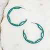 Crystal Beaded Trimmed Hoop Earrings - Teal