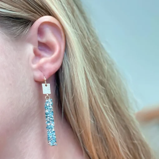 Crystal Encrusted Straight Dangle Earrings - Blue