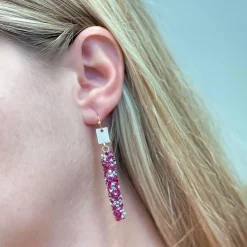 Crystal Encrusted Straight Dangle Earrings - Fuchsia