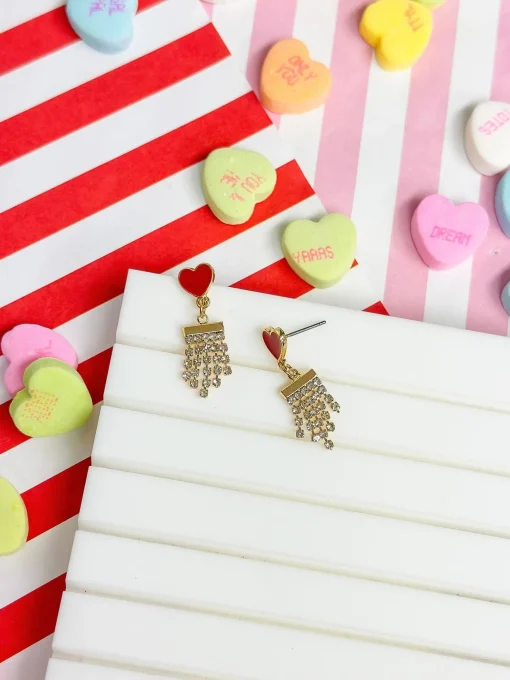 Crystal Fringe Heart Dangle Earrings