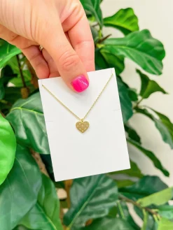 Crystal-Studded Gold-Dipped Heart Pendant Necklace