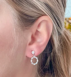 Cubic Zirconia Baguette Circle Dangle Earrings - Silver