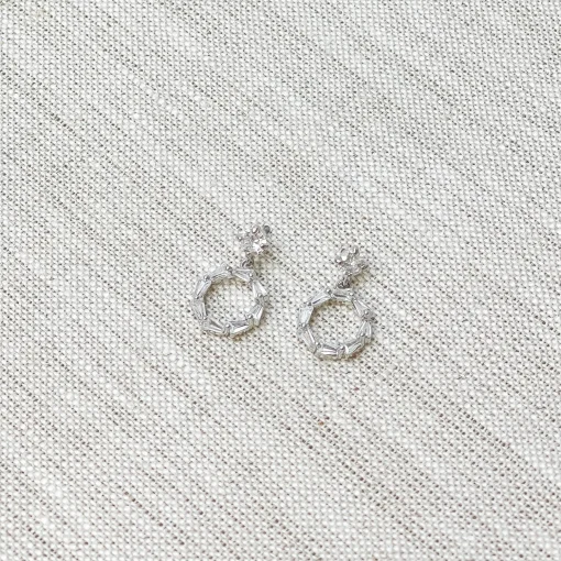 Cubic Zirconia Baguette Circle Dangle Earrings - Silver