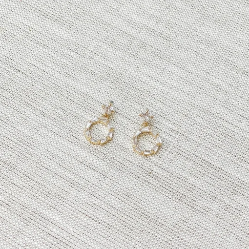 Cubic Zirconia Baguette Circle Dangle Earrings - Gold