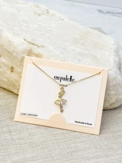 Cubic Zirconia Ballerina Pendant Necklace - Gold