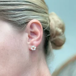 Cubic Zirconia Heart Cluster Stud Earrings - Gold