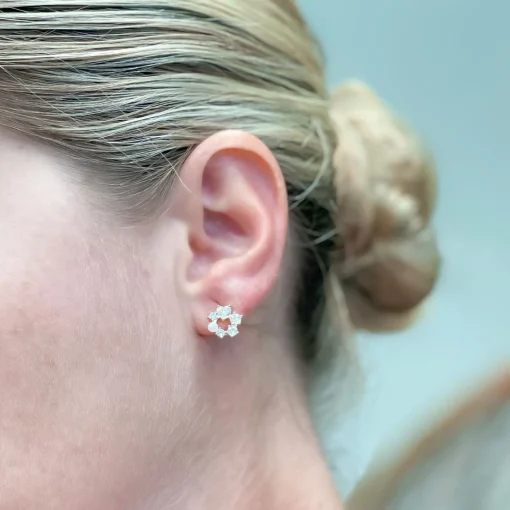 Cubic Zirconia Heart Cluster Stud Earrings - Gold
