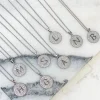 Cubic Zirconia Initial Disc Pendant Necklaces - White Gold