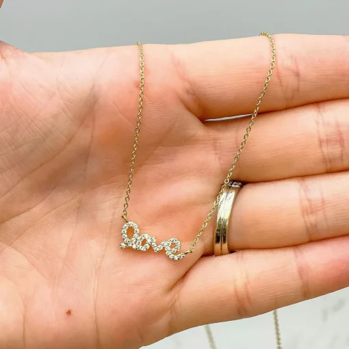 Cubic Zirconia 'Love' Pendant Necklace - Gold