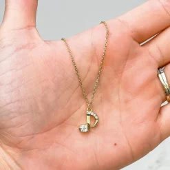 Cubic Zirconia Music Note Pendant Necklace - Gold