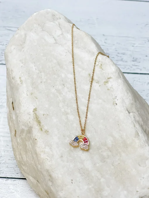 Cubic Zirconia Rainbow Pendant Necklace
