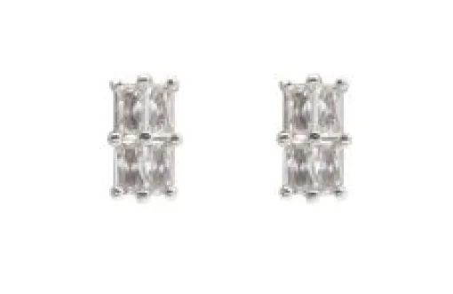 Cubic Zirconia Rectangle Cut Stud Earrings - Silver