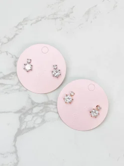 Cubic Zirconia Round Stud Earrings - Silver