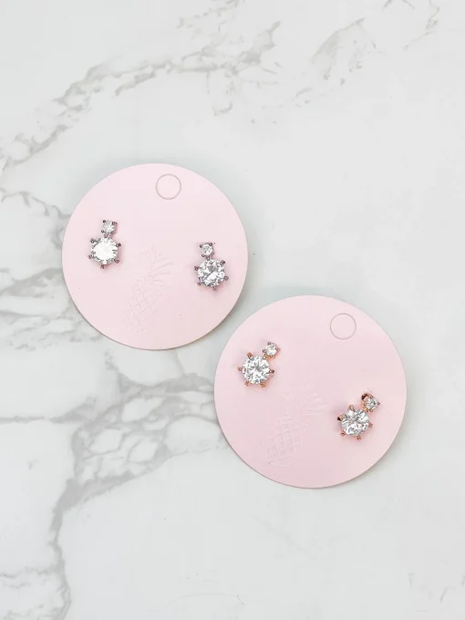 Cubic Zirconia Round Stud Earrings - Silver
