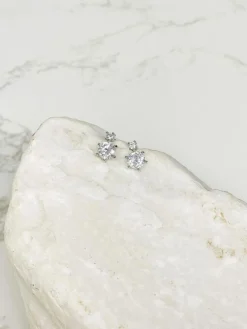 Cubic Zirconia Round Stud Earrings - Silver
