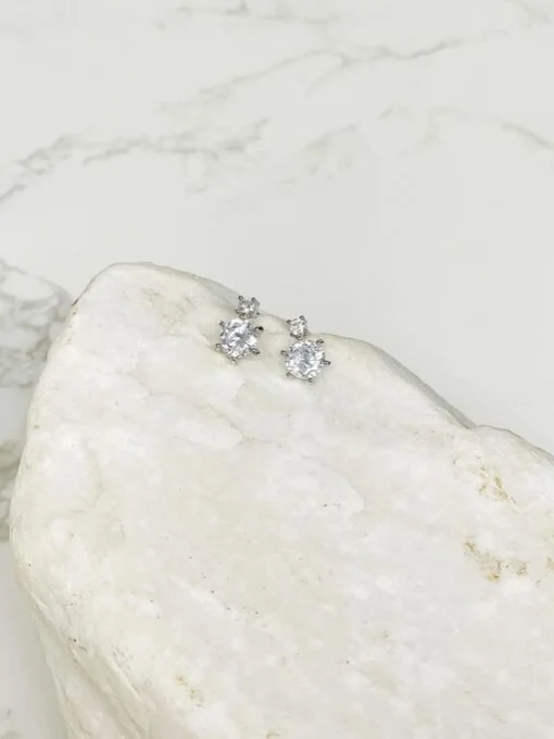 Cubic Zirconia Round Stud Earrings - Silver