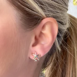 Cubic Zirconia Starfish Stud Earrings - Gold