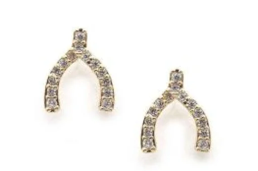 Cubic Zirconia Wishbone Stud Earrings - Gold