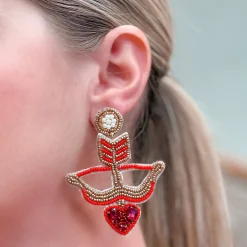 Cupid's Bow & Arrow Beaded Dangle Earrings