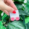 Cushion Embossed Stud Earrings - Pink