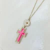 Daisy Cross Pendant Necklace - Pink