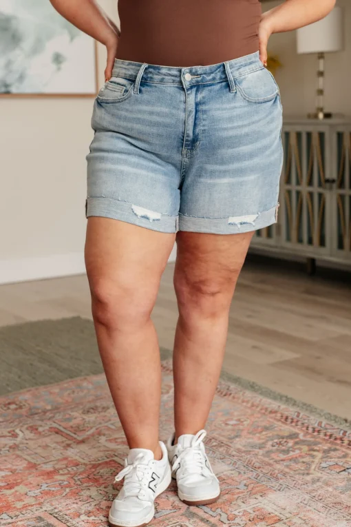 Darlene High Rise Distressed Cuffed Cutoff Shorts by Judy Blue