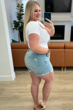 Darlene High Rise Distressed Cuffed Cutoff Shorts by Judy Blue