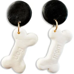 'Dog Mom' Treat Clay Dangle Earrings - White