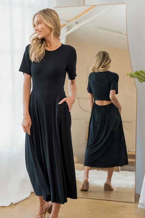 DOORBUSTER: Back Cutout Maxi Dress - Black by Sew In Love (Ships in 2-3 Weeks)