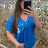 Double Patch Pocket V-Neck Tee by POL - Ultramarine