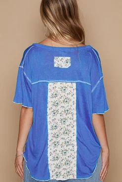 Double Patch Pocket V-Neck Tee by POL - Ultramarine