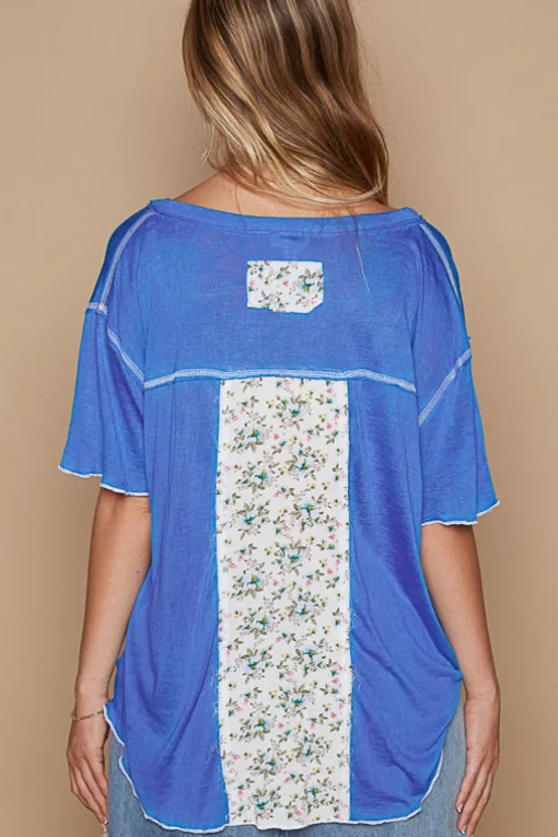 Double Patch Pocket V-Neck Tee by POL - Ultramarine