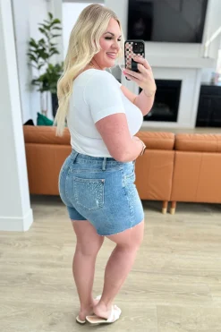 Elle High Rise Rhinestone Cutoff Shorts by Judy Blue