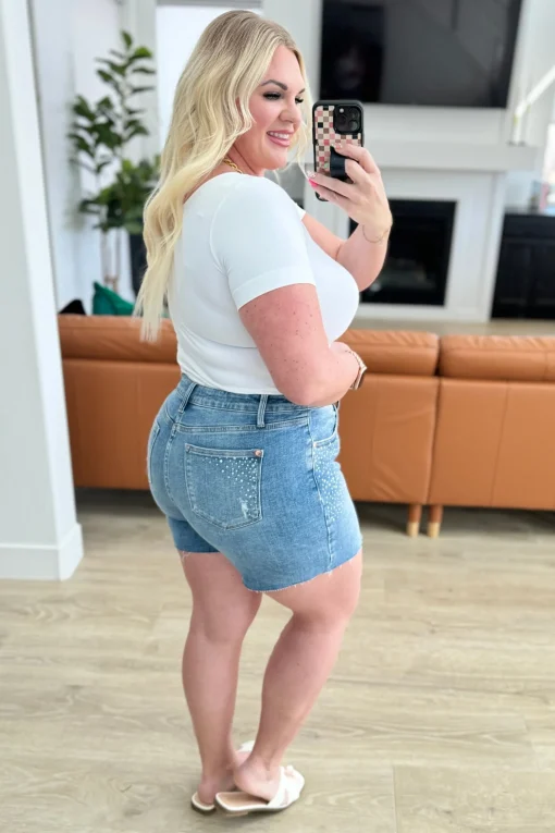 Elle High Rise Rhinestone Cutoff Shorts by Judy Blue