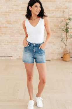 Elle High Rise Rhinestone Cutoff Shorts by Judy Blue